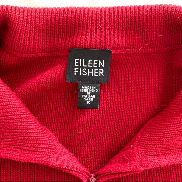 Eileen Fisher Merino Wool Zip Up Ribbed Knit Burgundy Sweater size small - Picture 5 of 6